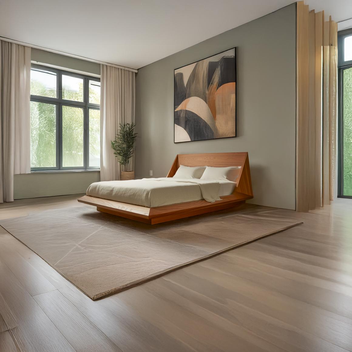 Spry Interior Mid-Century Modern Low Profile Platform Bed, Solid Wood Platform Bed Frame, Minimalist Bedroom Furniture SINLSAWB62