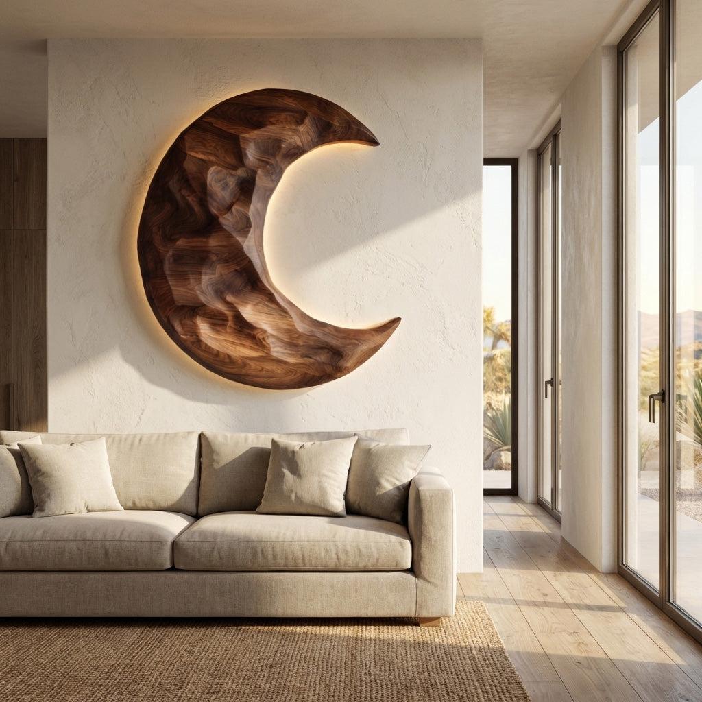 Organic Modern Crescent Wood Wall Art For Living Room