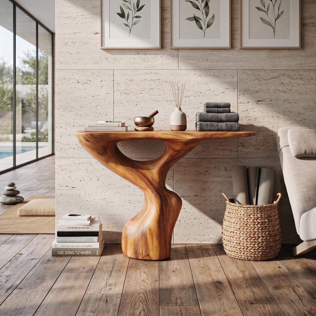 Rustic Solid Wood Accent Console Table, Handcrafted Entryway Hallway Table for Home Interior Design