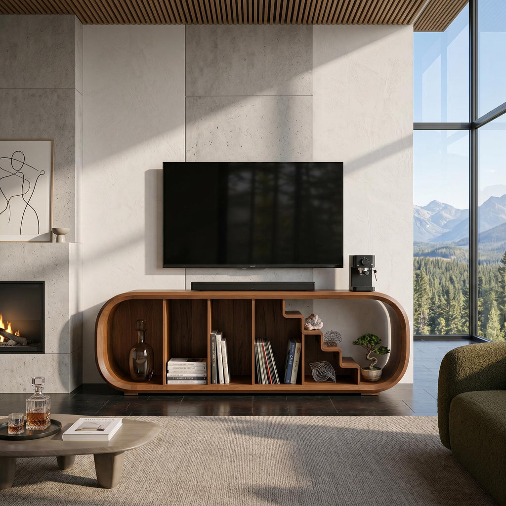 Modern Organic TV Console, Handcrafted Wooden Media Cabinet Credenza for Living Room