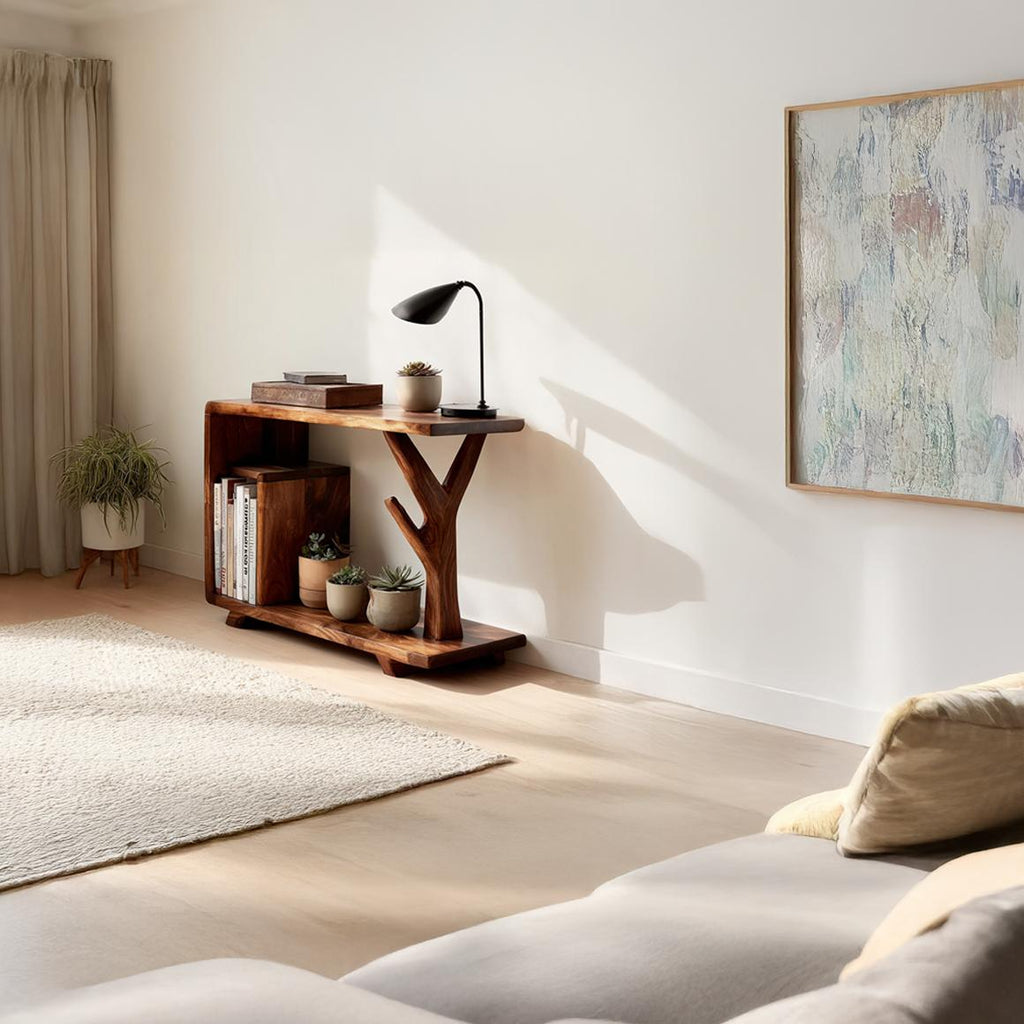 Free Standing Rustic Wood End Table, Bedside Nightstand for Guest Room, Natural Edge Accent Side Table, Handcrafted