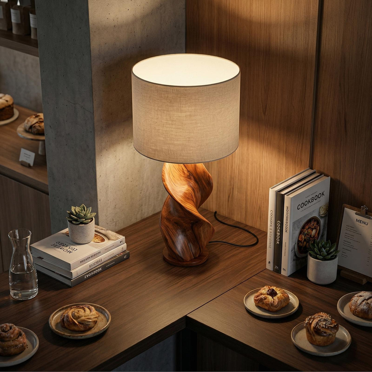 Japandi Decorative Table Lamp, Modern Wooden Accent Light for Living Room, Hallway & Bedside