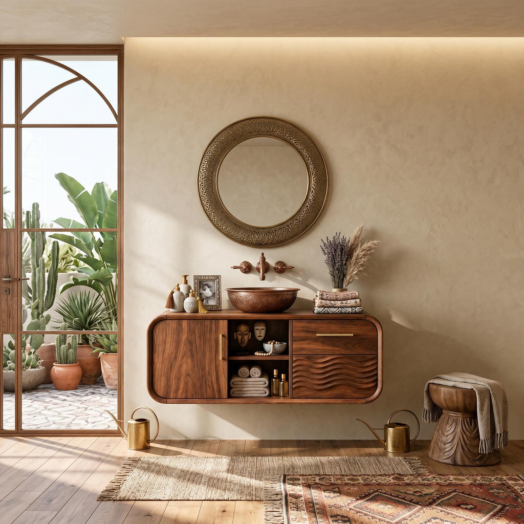 Mid Century Modern Floating Vanity, Solid Wood Wall Mounted Bathroom Vanity Console with Storage Drawers, Under Sink Cabinet, SILDTTNBRV057