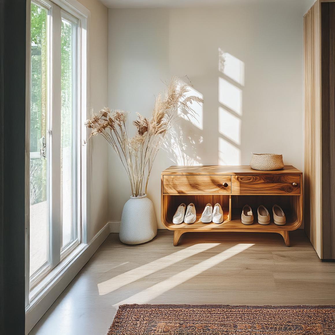 Scandinavian Functional Shoe Organizer, Modern Solid Wood Storage Bench Cabinet for Entryway, Hallway & Bedroom