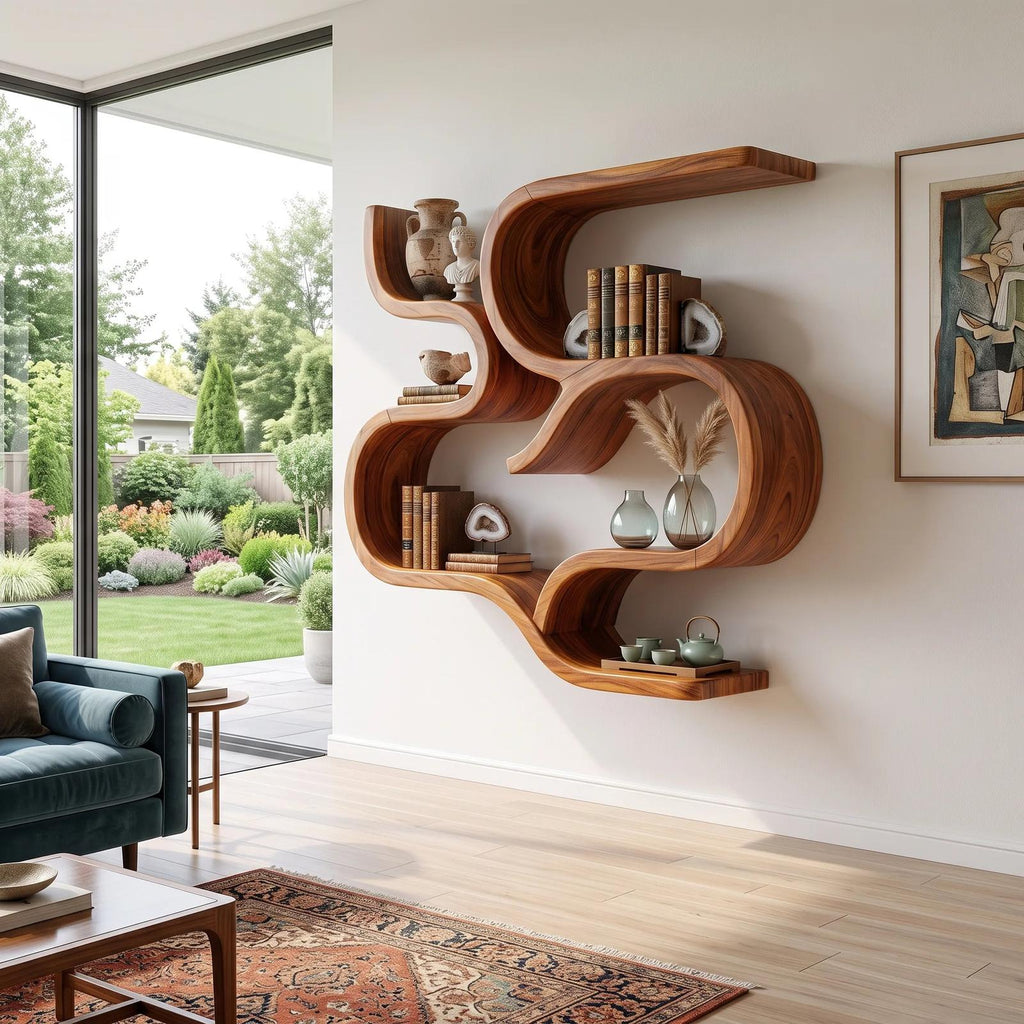 Mid Century Curved Floating Shelves for Powder Room