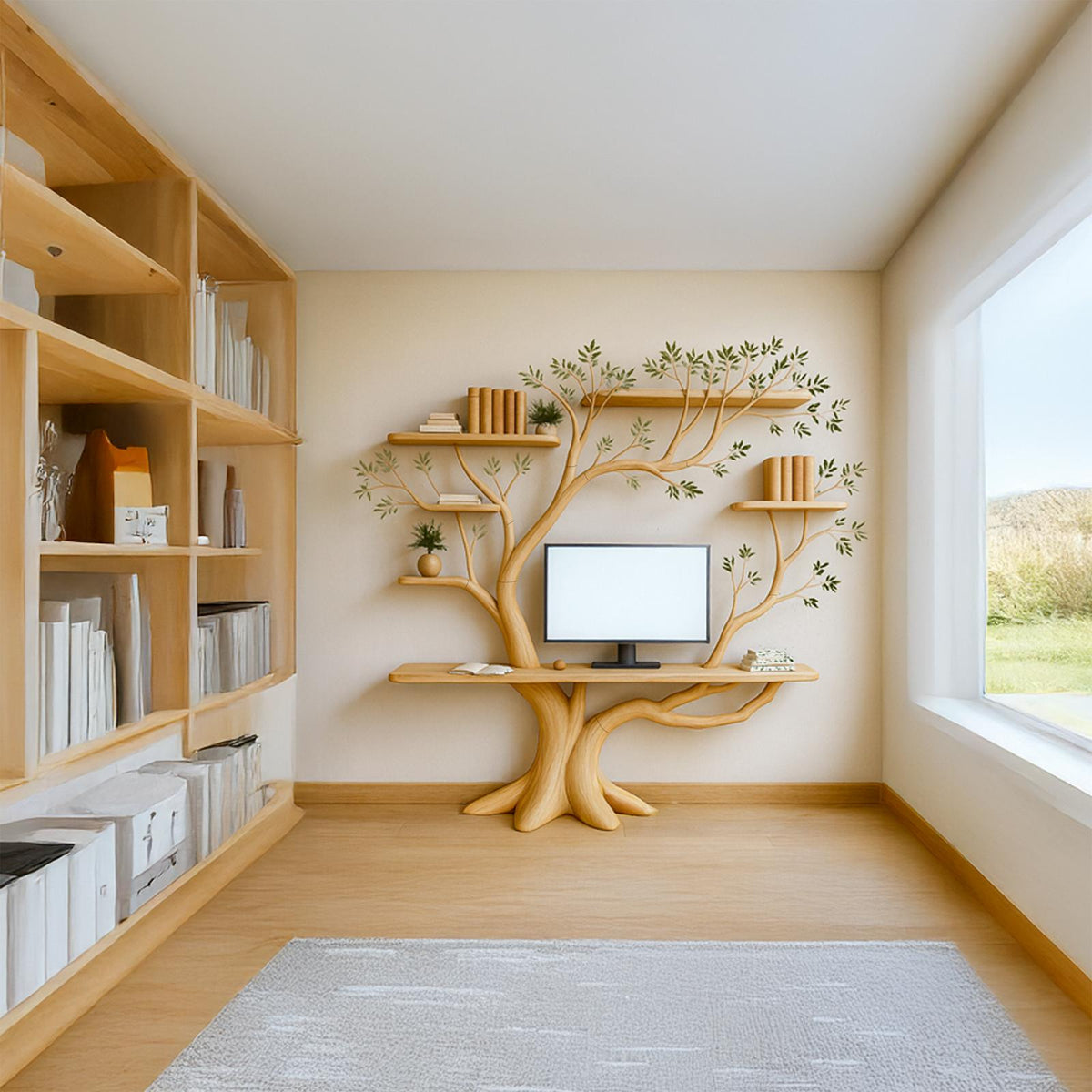 Midcentury Tree Bookshelf Desk Living Bedroom