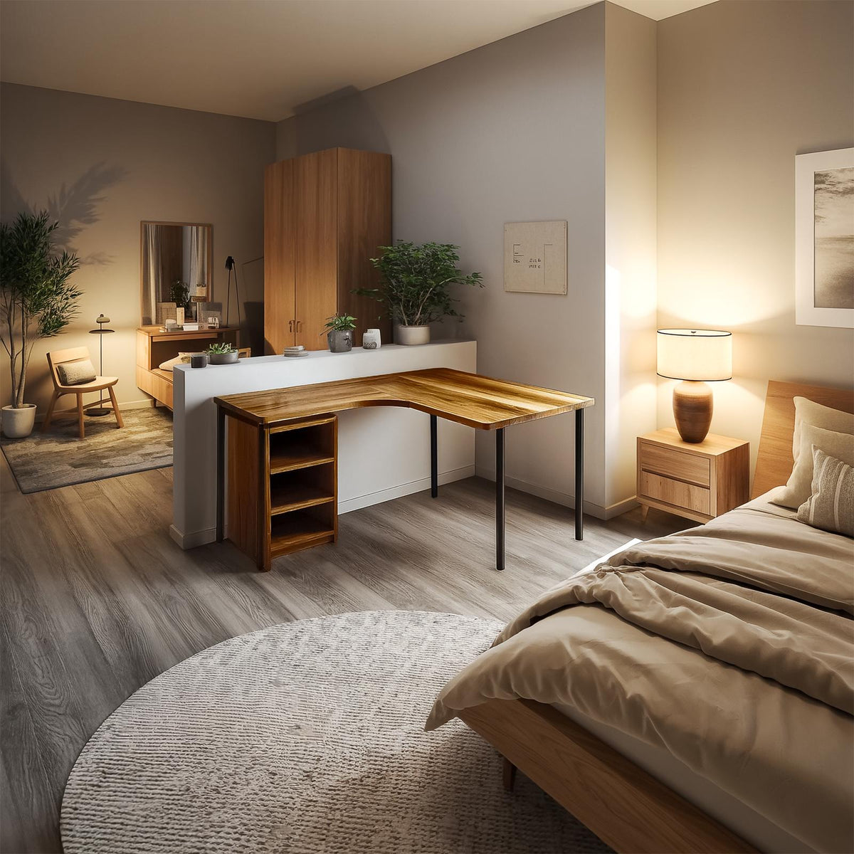 Scandinavian Clean Corner Writing Desk, L-Shaped Solid Wood Computer Table for Study Room, Bedroom Workspace