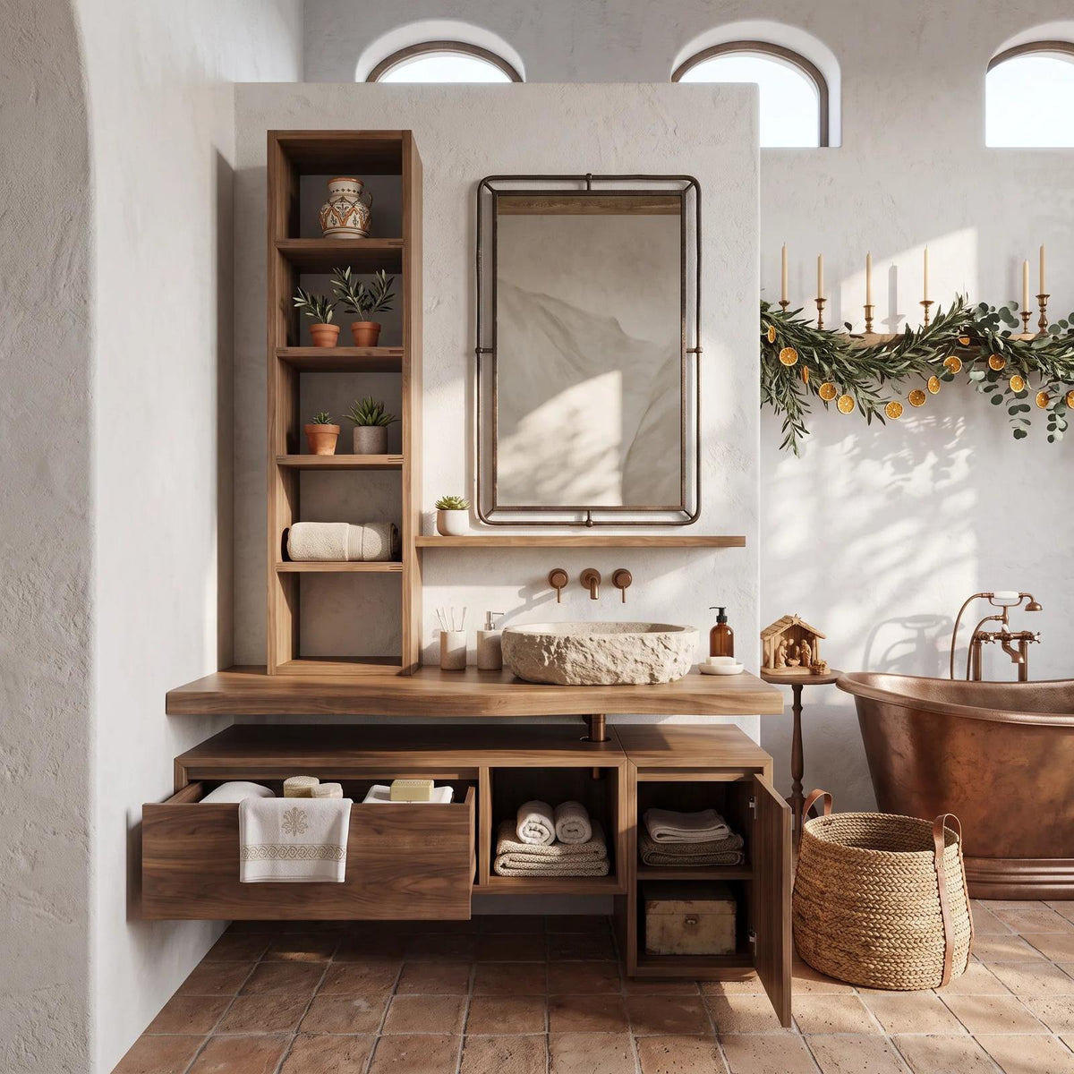 Handcrafted Scandinavian Christmas Floating Vanity Holiday Cottage