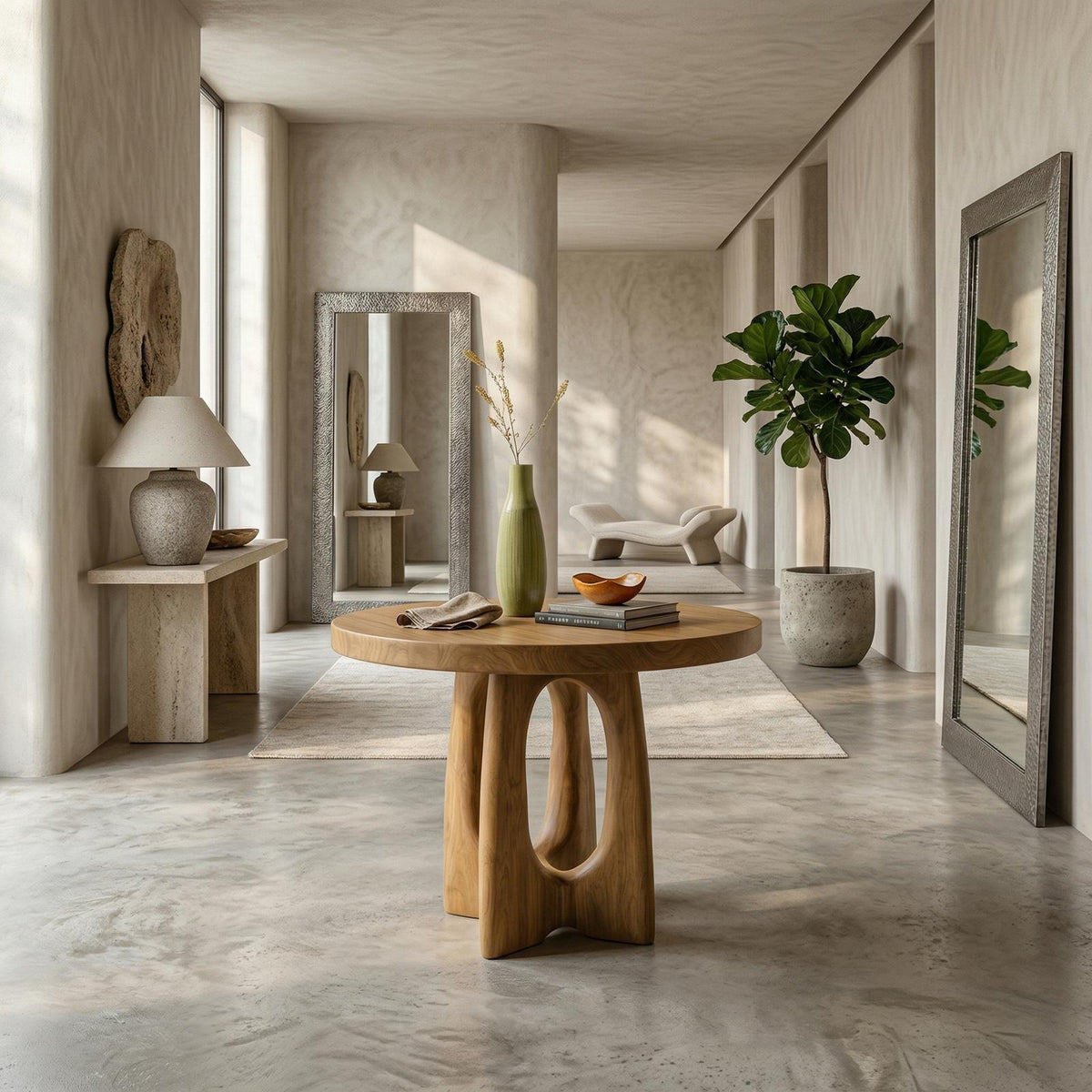 Round Entryway Center Table, Solid Wood Pedestal Foyer Table for Staircase, Hallway & Living Room