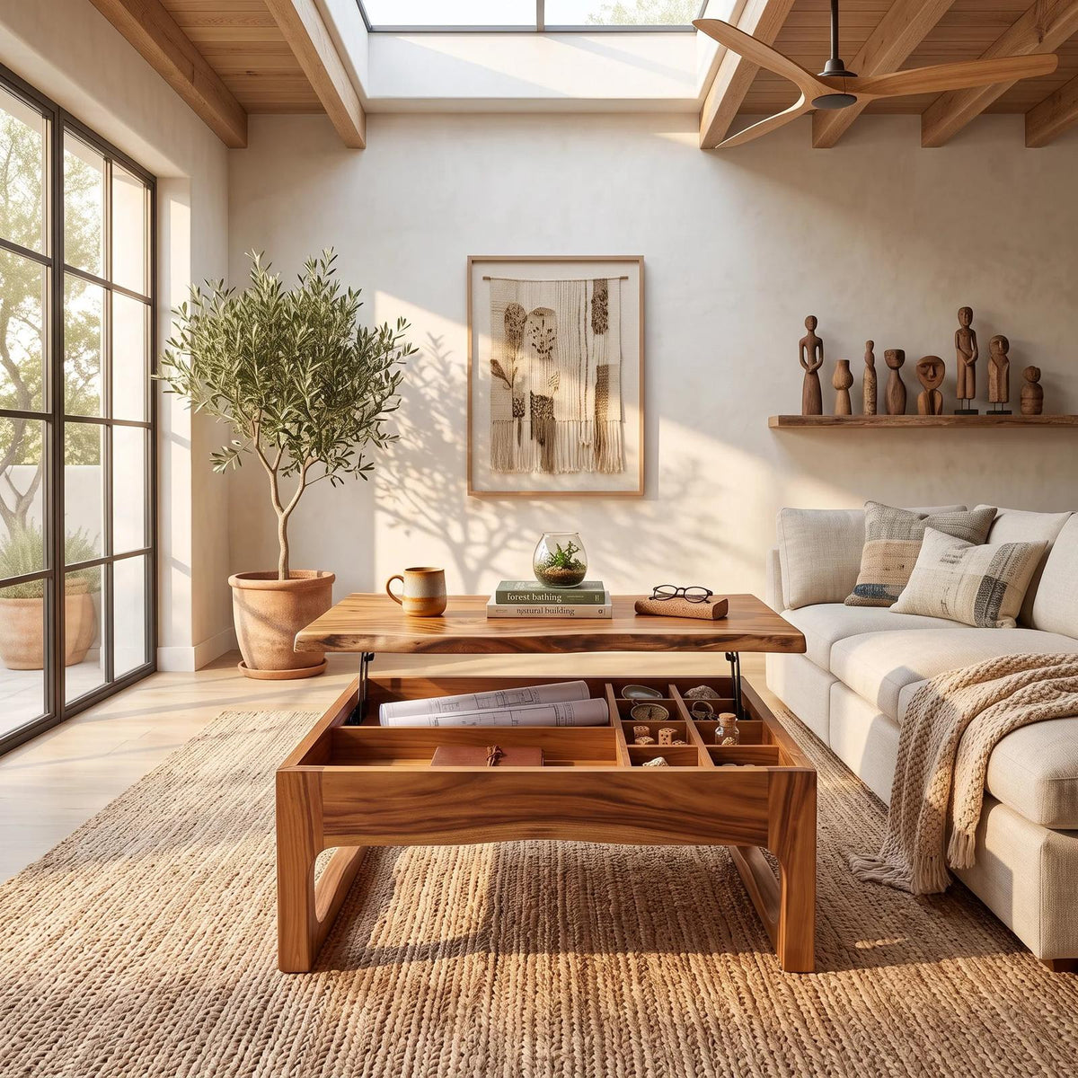 Scandinavian Storage Lift Top Coffee Table Bright Living Room