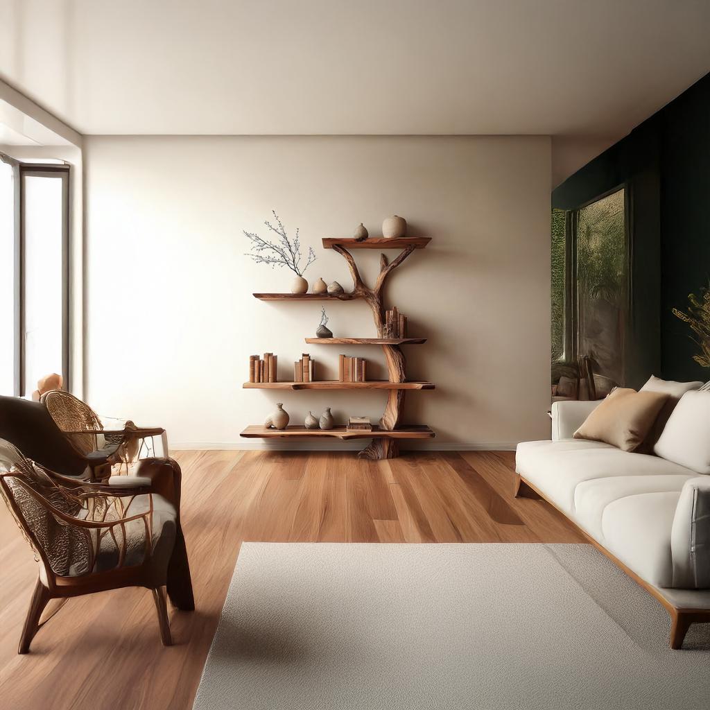 Midcentury Tree Bookshelf Office Entry