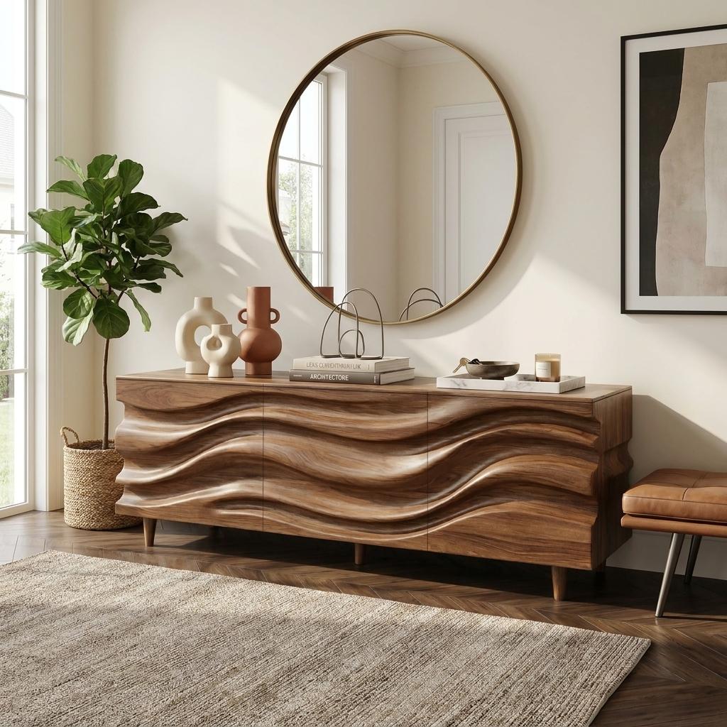 Hand Carved Wave Sideboard For Living Room Or Dining Room SITHTTSD003