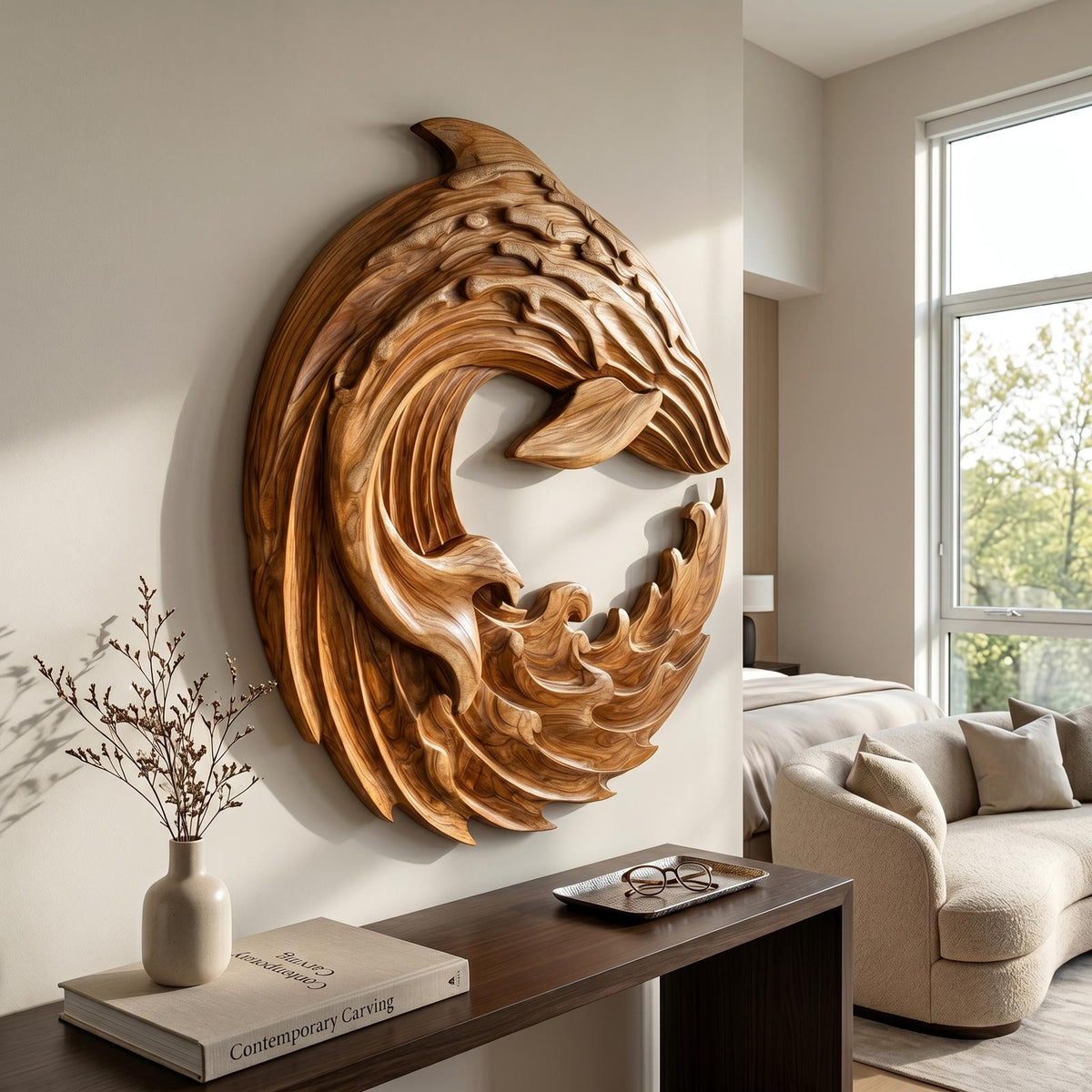 Spry Interior Ocean Wave 3D Wood Wall Art, Handcrafted Contemporary Wooden Sculpture for Luxury Living Room & Office Decor, SILDTTRWA077