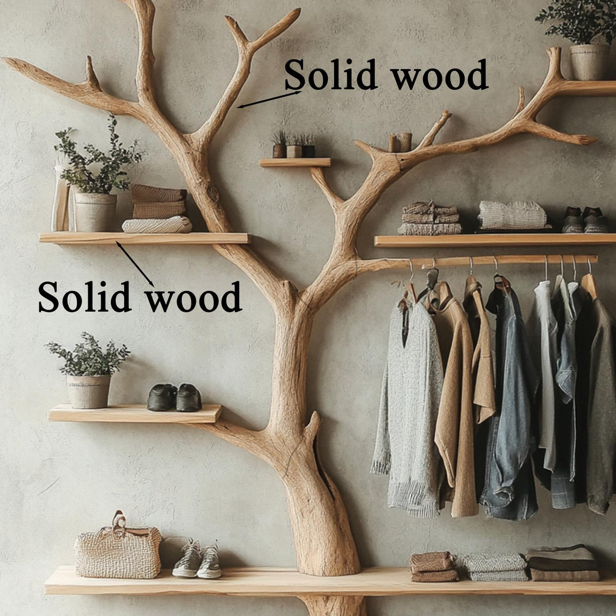 Tree Branch Coat Rack With Shelf Wall Mount Coat Rack