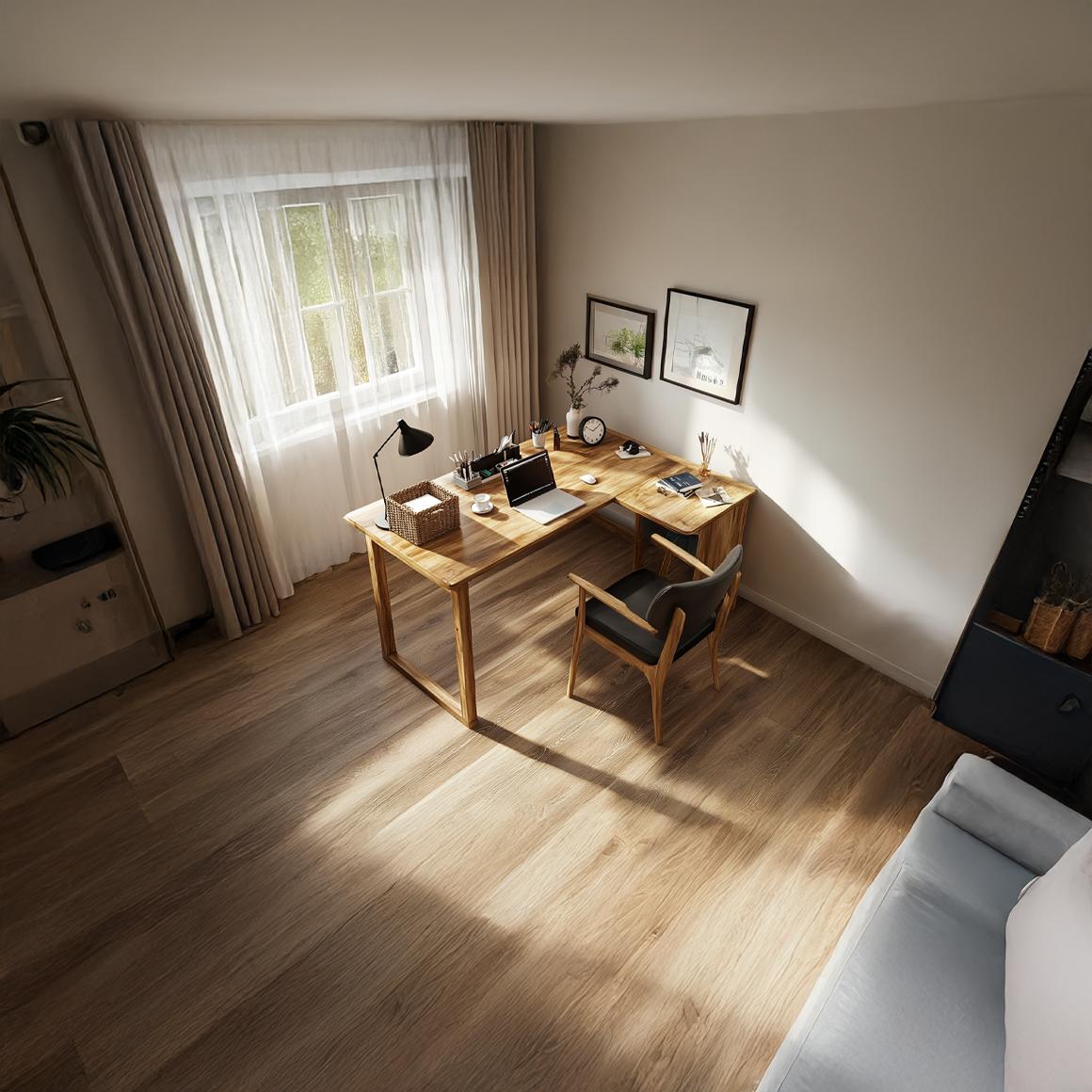 Warm Minimalist Writing Corner Desk, L-Shape Solid Wood Computer Table for Studio, Reading Room & Work Space