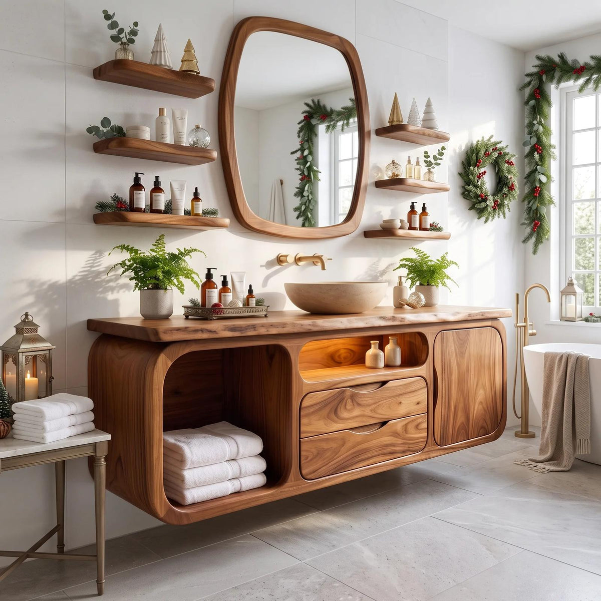 Organic Modern Nutcracker Storage Bathroom Vanity Luxury Villa