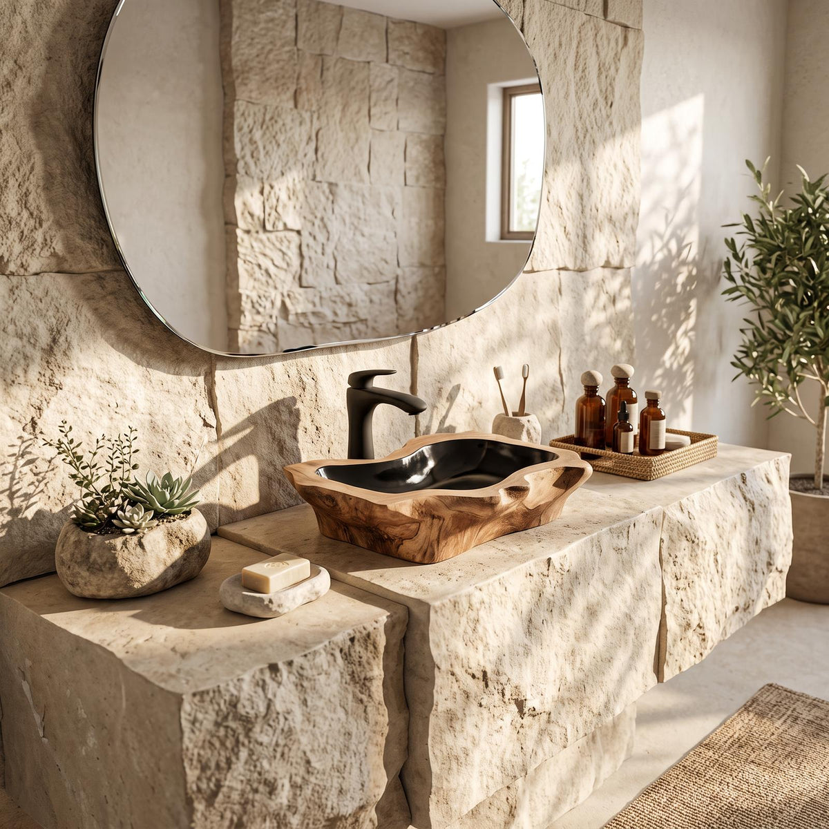 Rustic Handcrafted Wooden Vessel Sink For Bathroom Decor