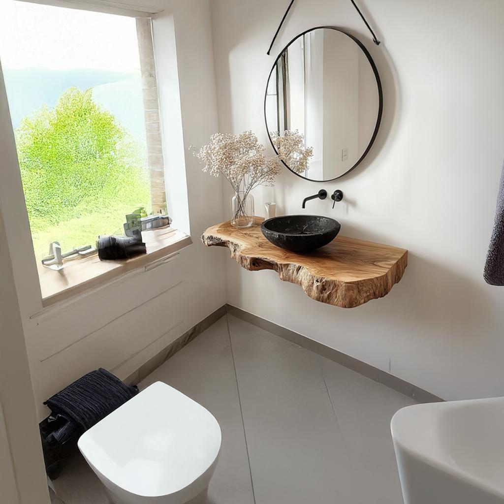 Rustic Minimalist Floating Shelf, Solid Wood Bathroom Vanity Countertop, Single Sink Washroom Support Shelf