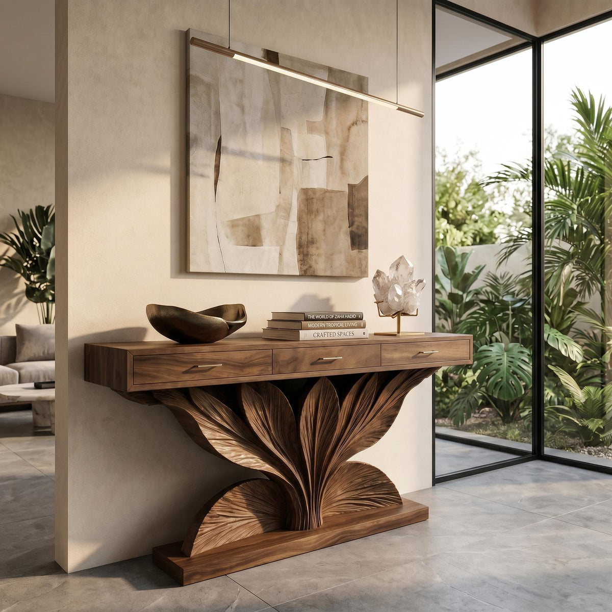 Coastal Leaf Base Console Table Luxury Entryway