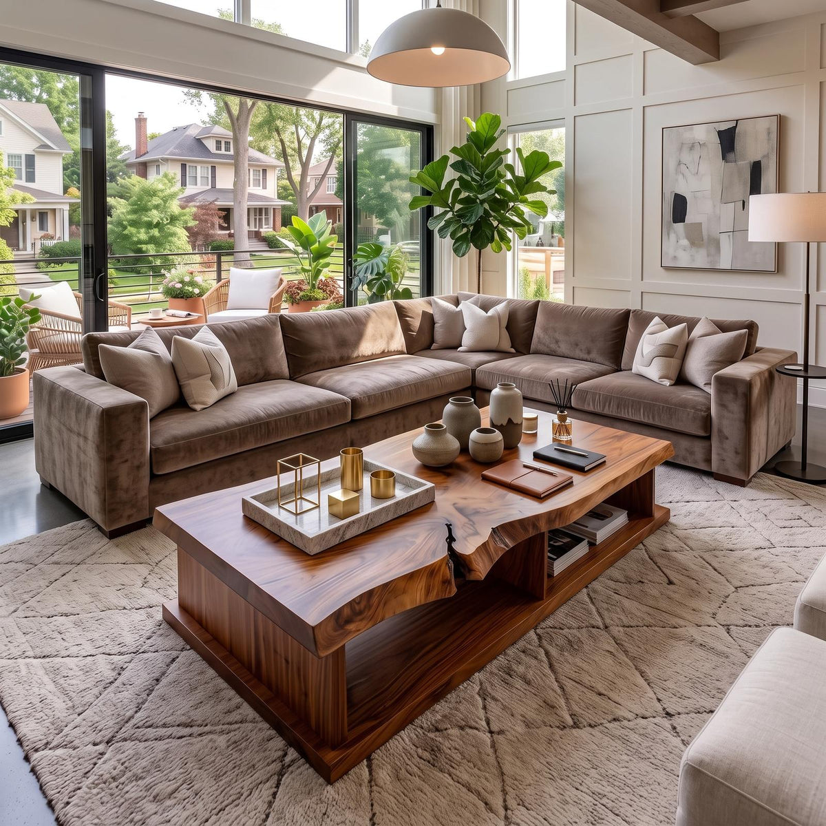 Live Edge Storage Coffee Table For Apartment Lounge