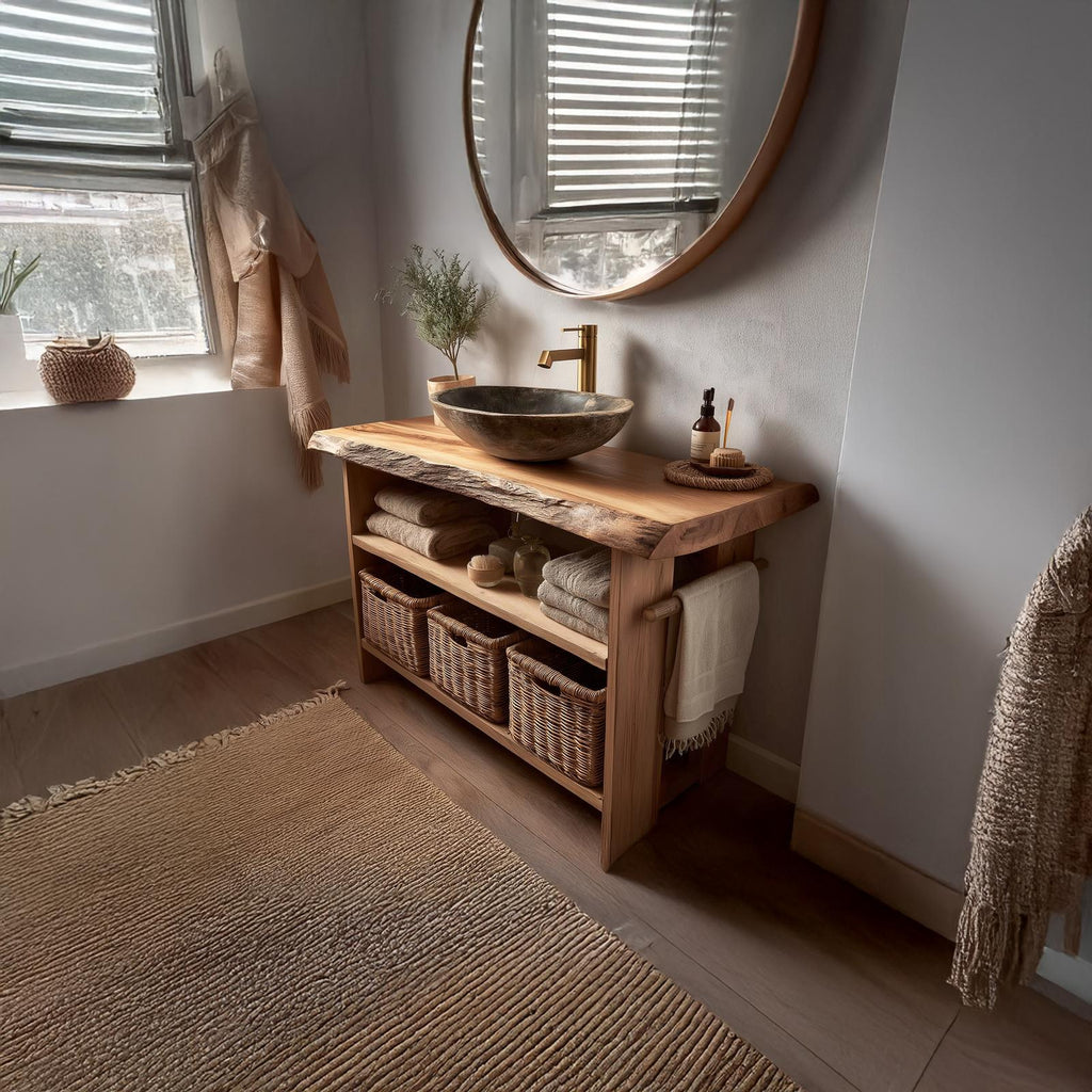 Rustic Bathroom Vanity Console Open Storage