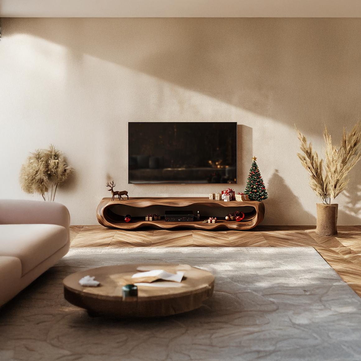 Rustic Wood TV Stand Cabinet, Farmhouse Solid Timber Media Console, Television Credenza Storage for Living Room