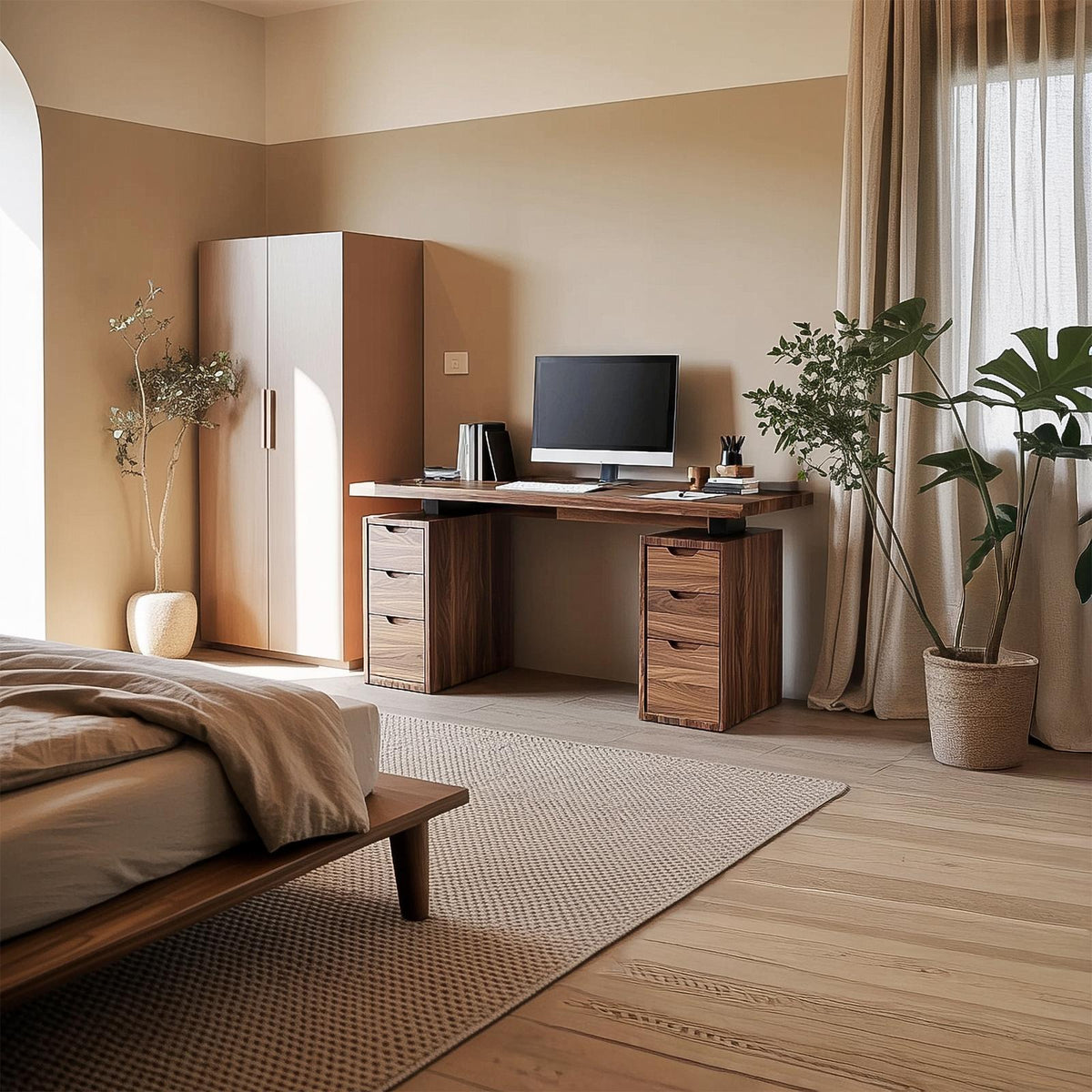 Modern Minimalist Work Desk, Solid Wood Computer Writing Table for Home Office, Sleek Laptop Study Desk for Studio