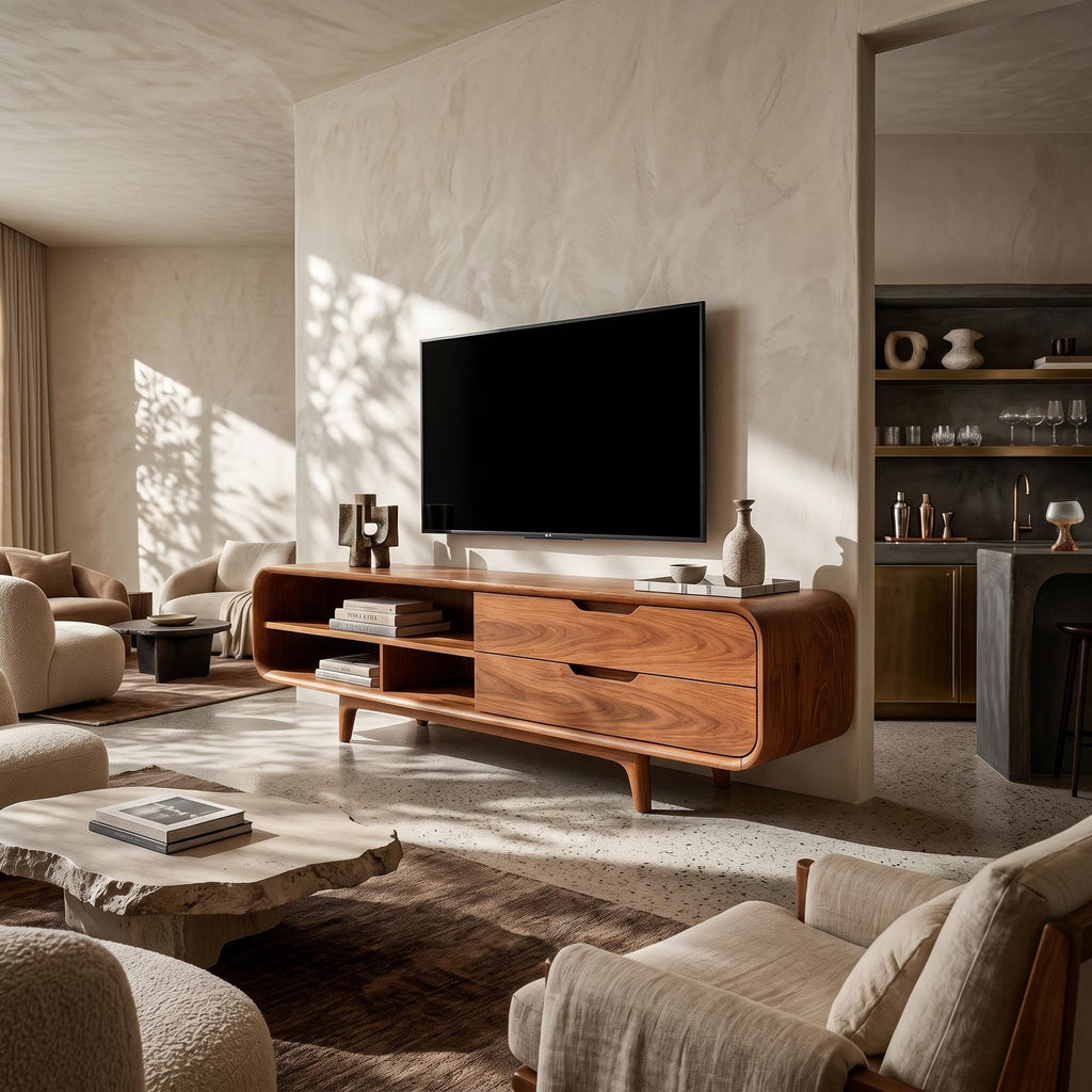 Luxury Walnut TV Cabinet & Media Console, Elegant Master Suite TV Stand with Storage Cupboards, Solid Wood