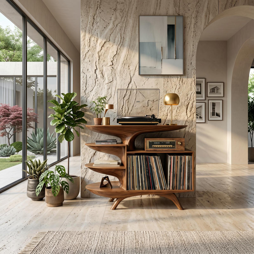 Modern Wooden Record Stand For Bedroom Interior Design Style