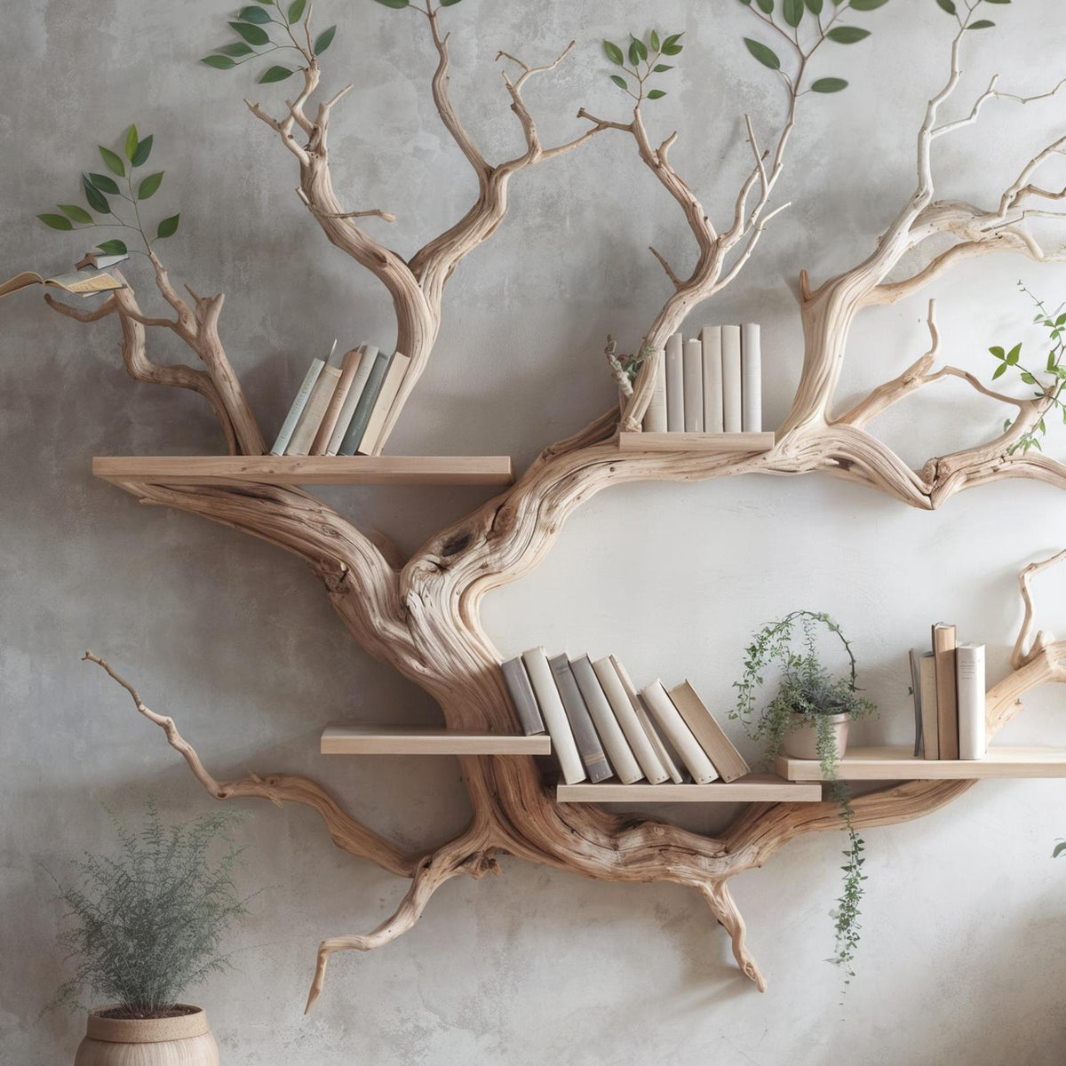 Driftwood Tree Bookshelf Decor Mid Century Bookcase