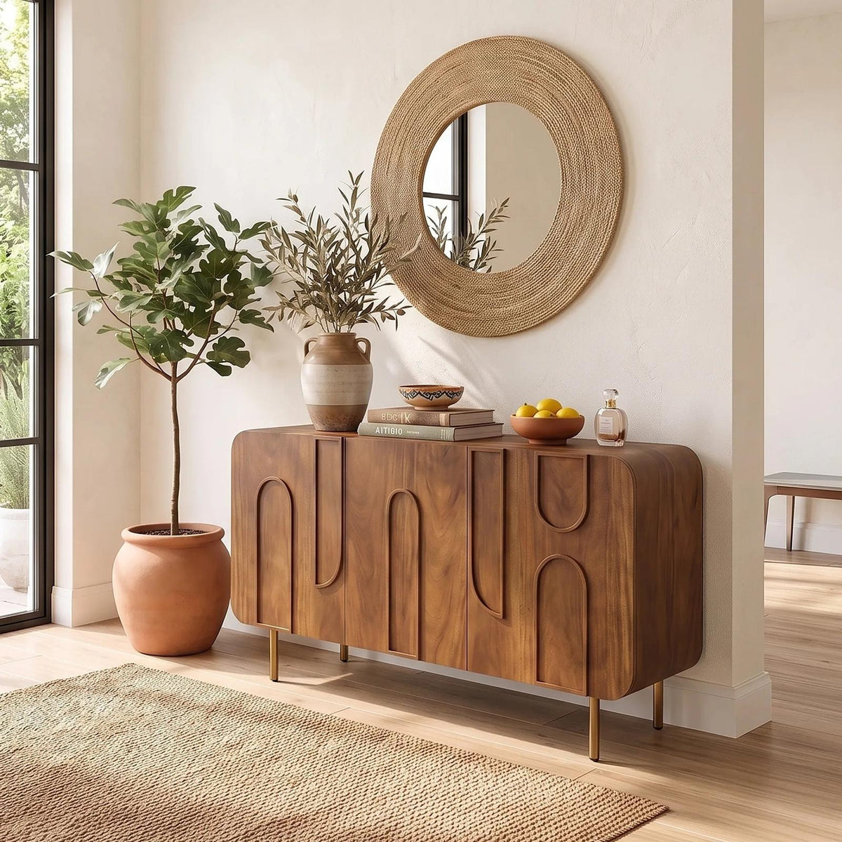 Mid Century Geometric Buffet Cabinet Living Room