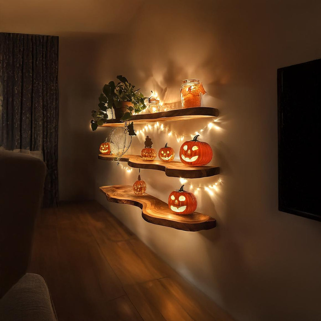 Mid-Century Floating Shelf, Wooden Tree Branch Wall Mounted Shelf, Spooky Gothic Bedroom wall Decor Organizer