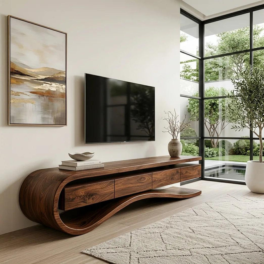 Contemporary Curved Rounded TV Console For Designer Living Room