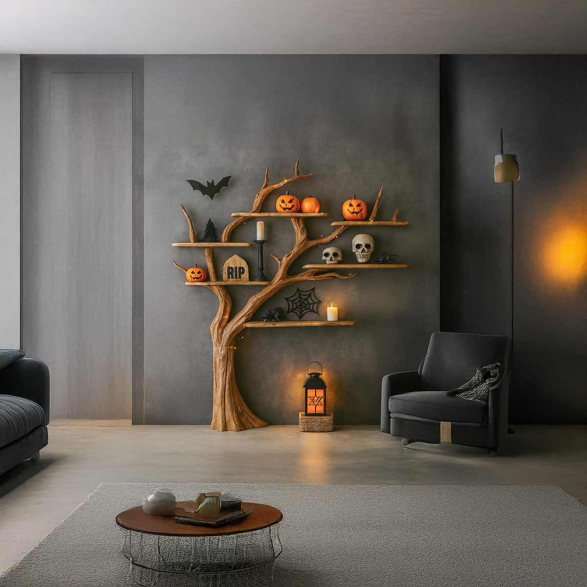 Rustic Tree Shelf Living Room Halloween