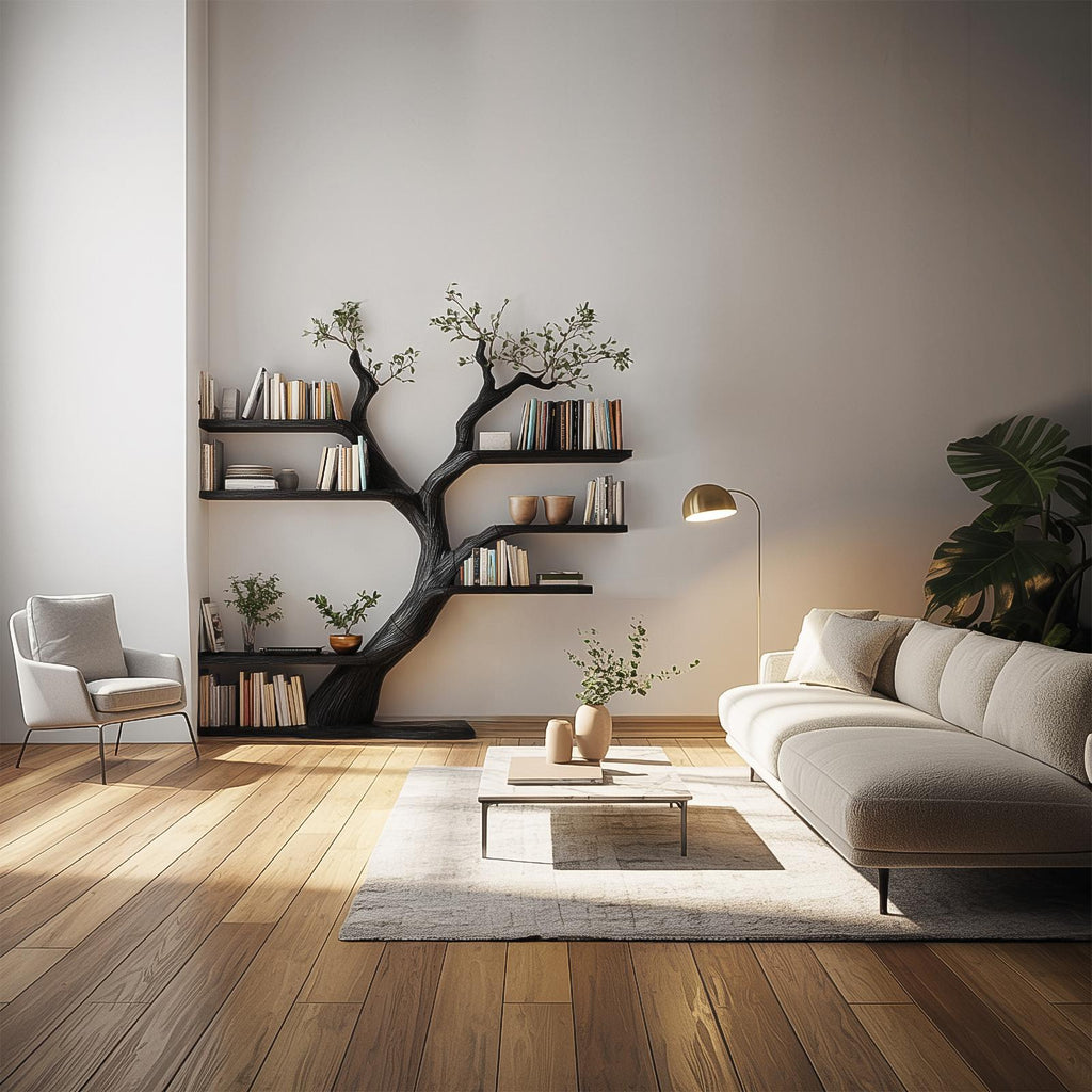 Rustic Tree Bookshelf, Free Standing Solid Wood Bookcase Storage Stand, Decorative Bedroom & Living Room Organizer