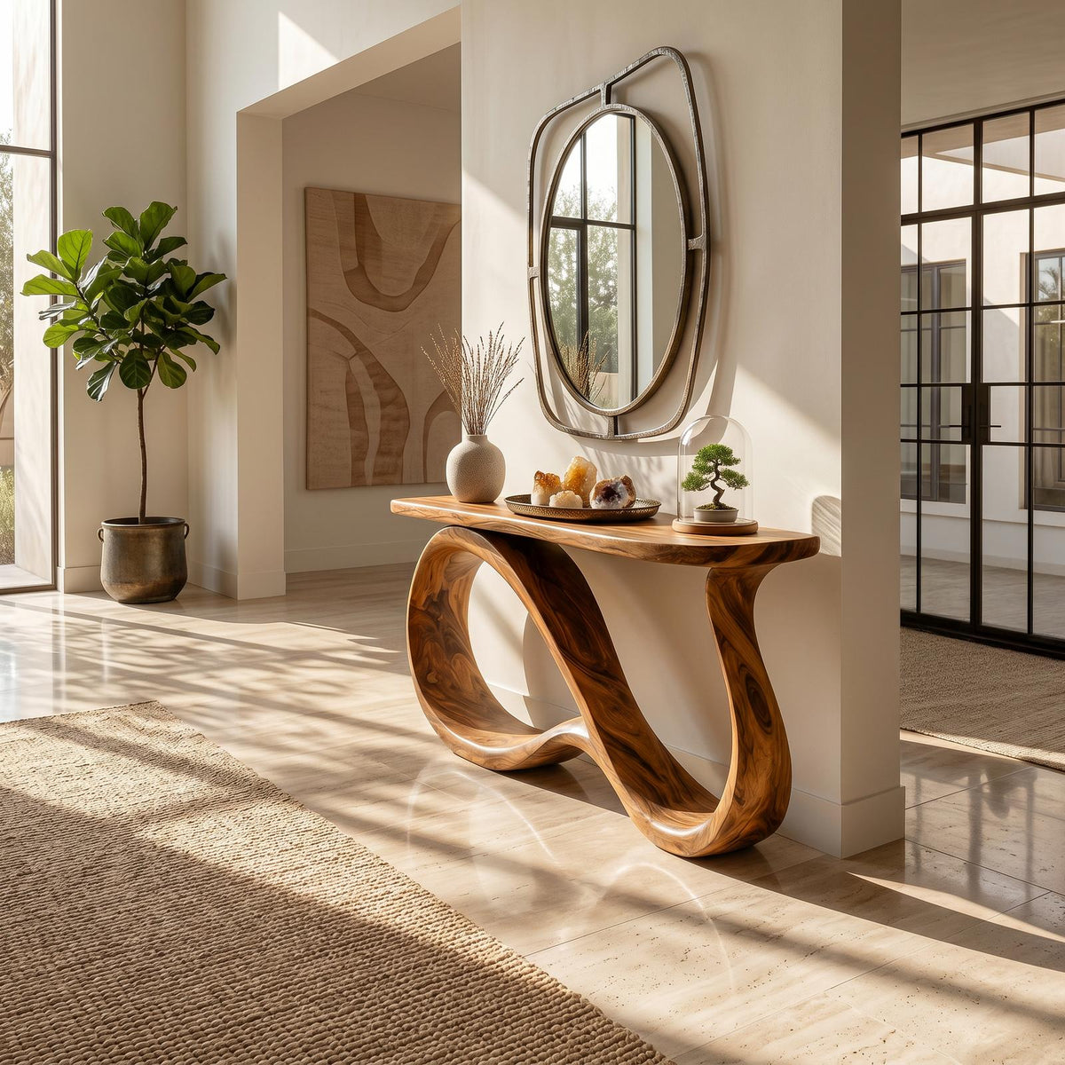 Modern Wooden Console Table With Undulating Legs For Home Decor
