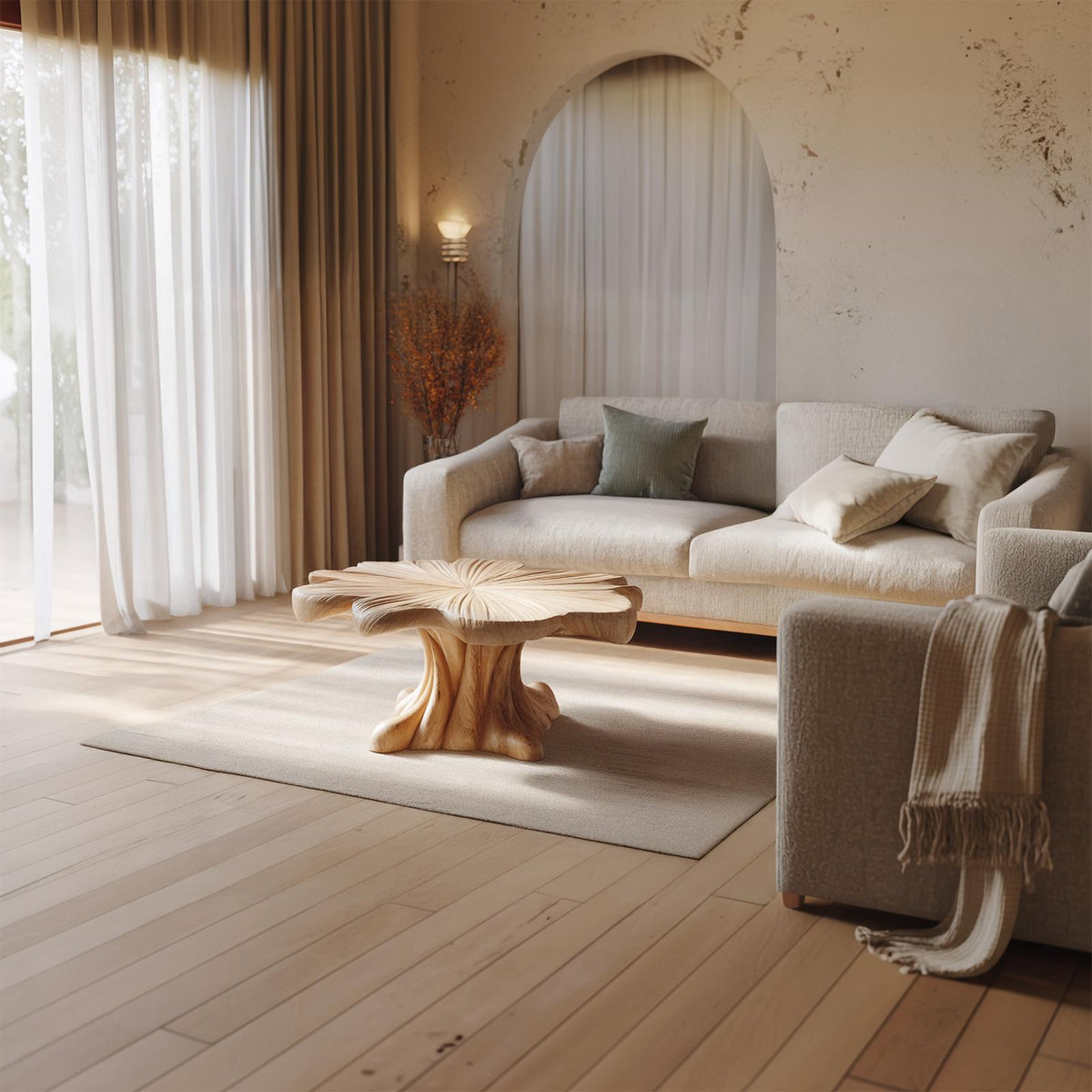 Sculptural Organic Solid Wood Coffee Table Artistic Centerpiece Contemporary Living Room Interior
