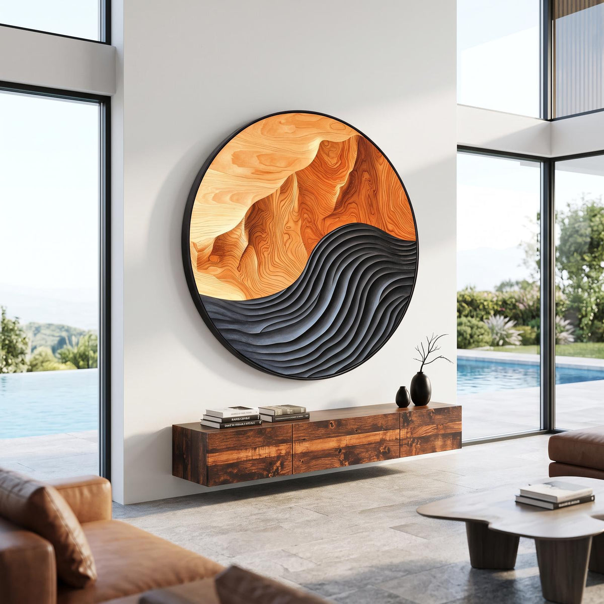Mid Century Modern Large Wood Wall Sculpture, Handcrafted 3D Geometric Wooden Art Panel for Entryway & Living Room Focal Point, SILDTTRWA002