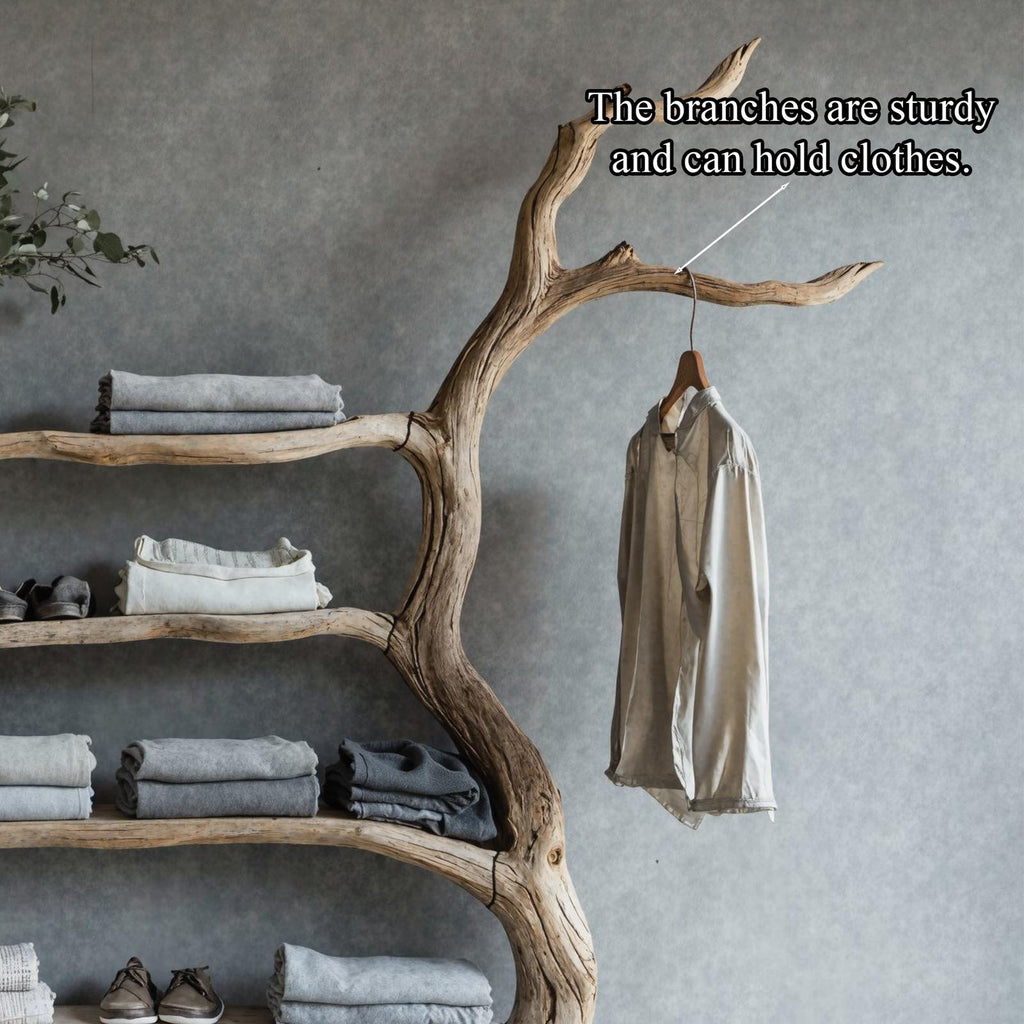 Driftwood Tree Branch Coat Rack With Shelf Shoe Storage