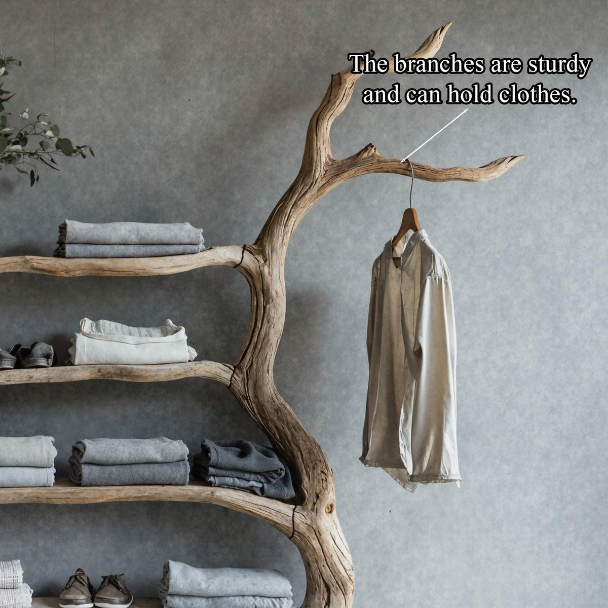 Driftwood Tree Branch Coat Rack With Shelf Shoe Storage