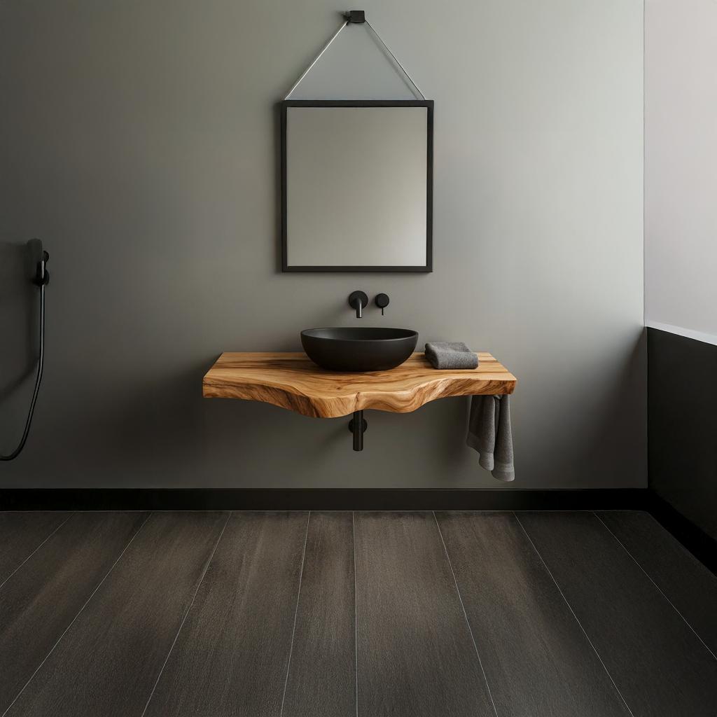 Rustic Floating Shelf, Solid Wood Bathroom Vanity Countertop, Washroom Single Sink Console Support Shelf
