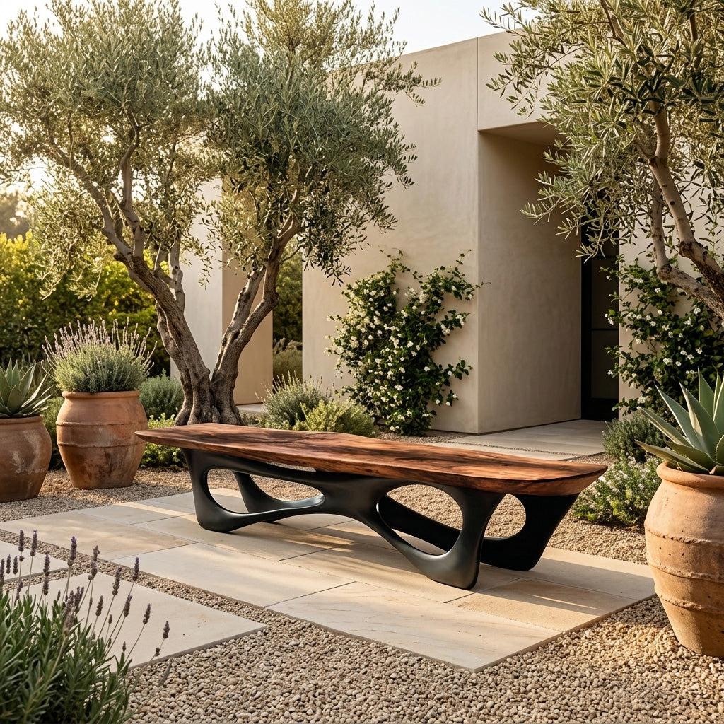 Curved Wooden Statement Bench For Modern Apartment RTTHHNCHR158