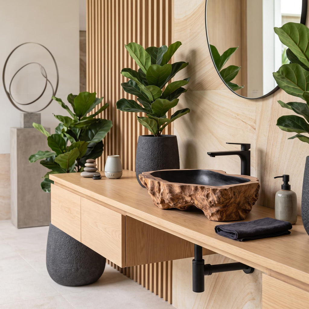 Handcrafted Rustic Wooden Vessel Sink For Furniture Decor SILDTTNVS017