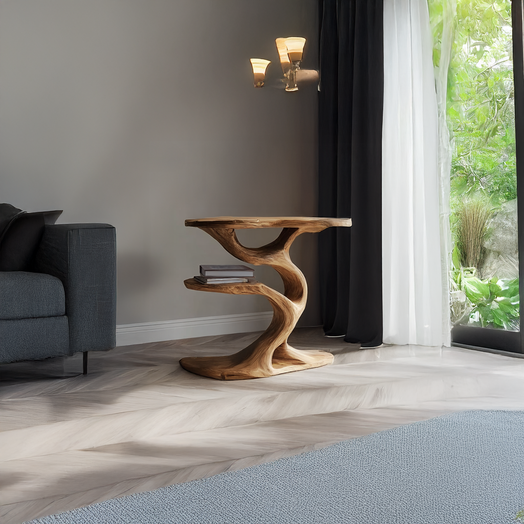 Rustic Tree Slab End Table, Live Edge Wood Side Table for Living Room Sofa, Handmade Natural Accent Table Nightstand