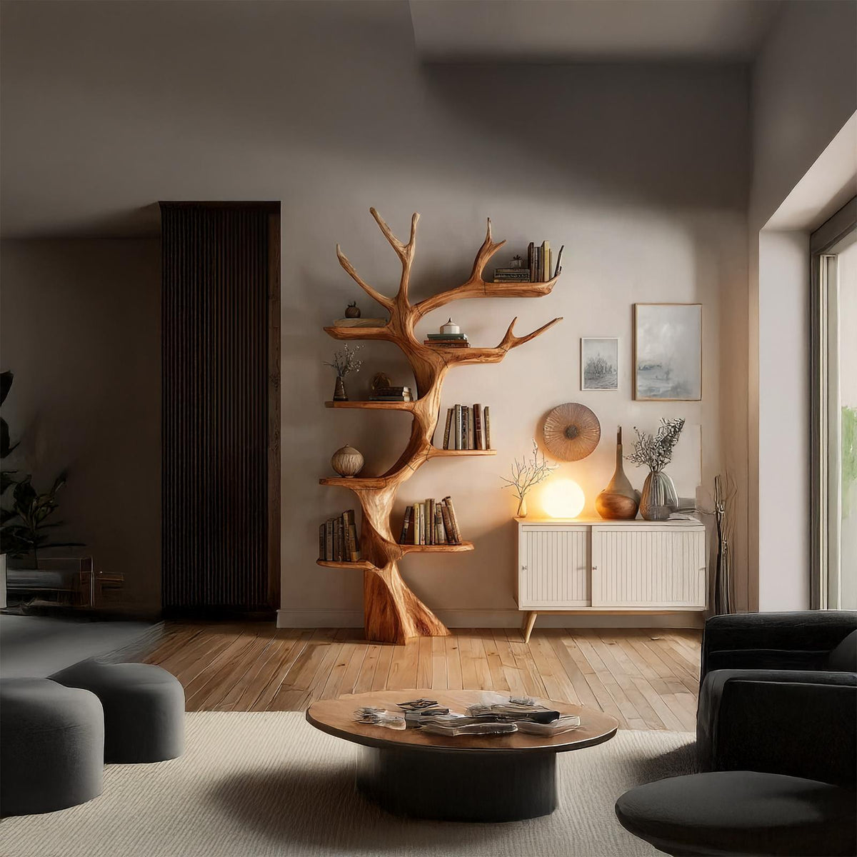 Rustic Tree Bookshelf Living Room