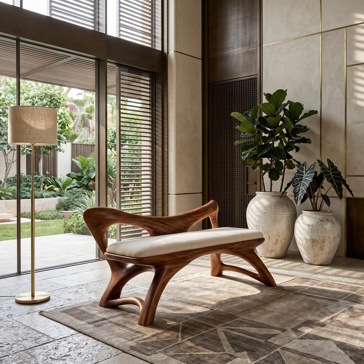 Organic Modern Wooden Bench Luxury Entryway