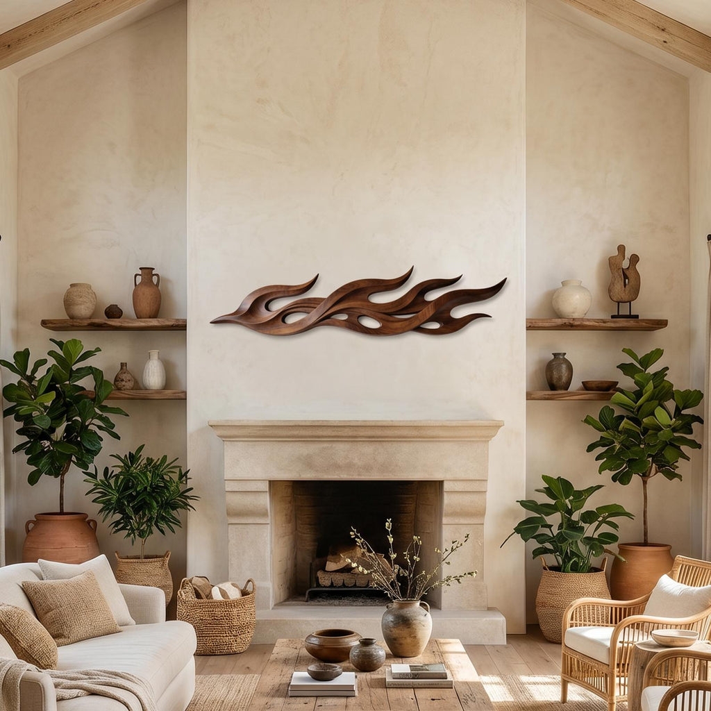 Scandinavian Relief Wood Wall Art, 3D Textured Minimalist Wall Decor Panel for Sitting Room and Dining Area