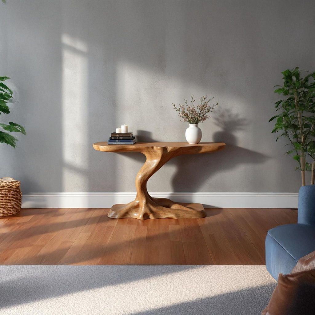 Rustic Branch Wood Console Table, Living Room & Entryway Natural Tree Base Accent Table, Model