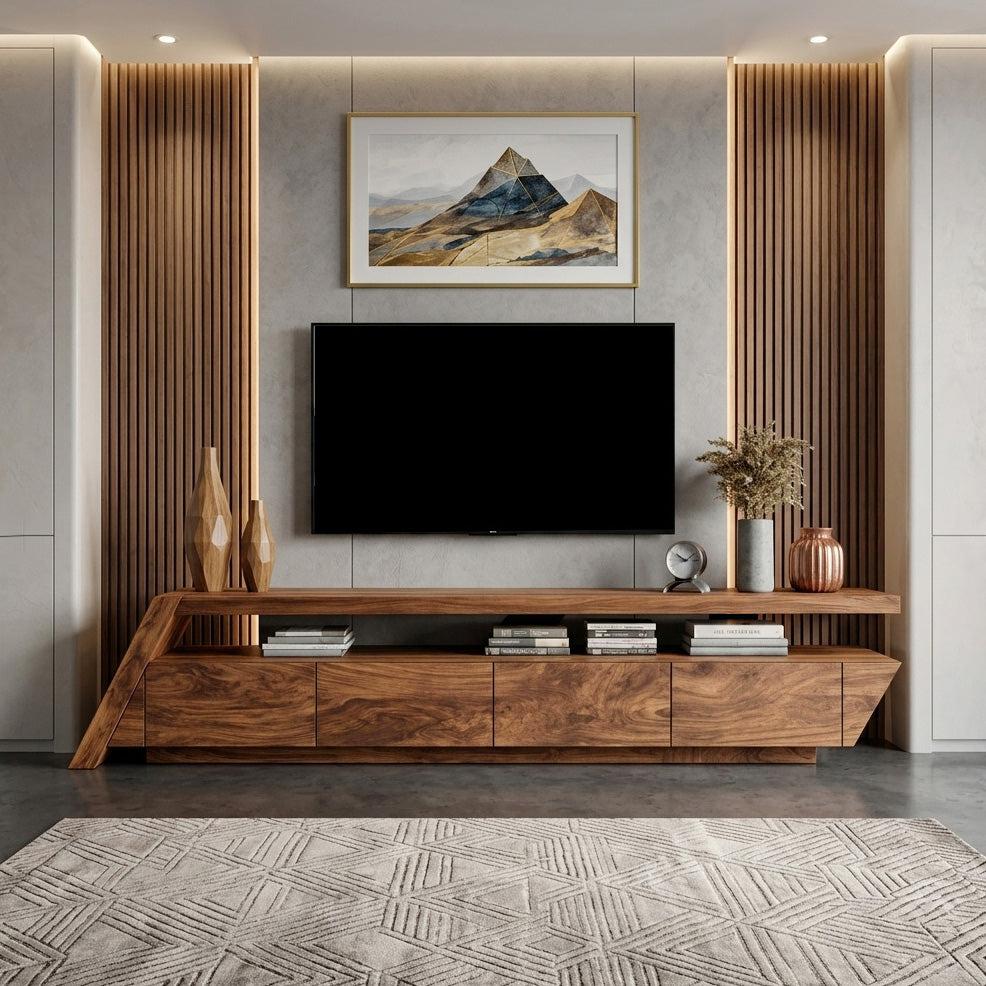 Modern Geometric TV Stand, Mid Century Wooden Media Console Credenza for Living Room Entertainment Center