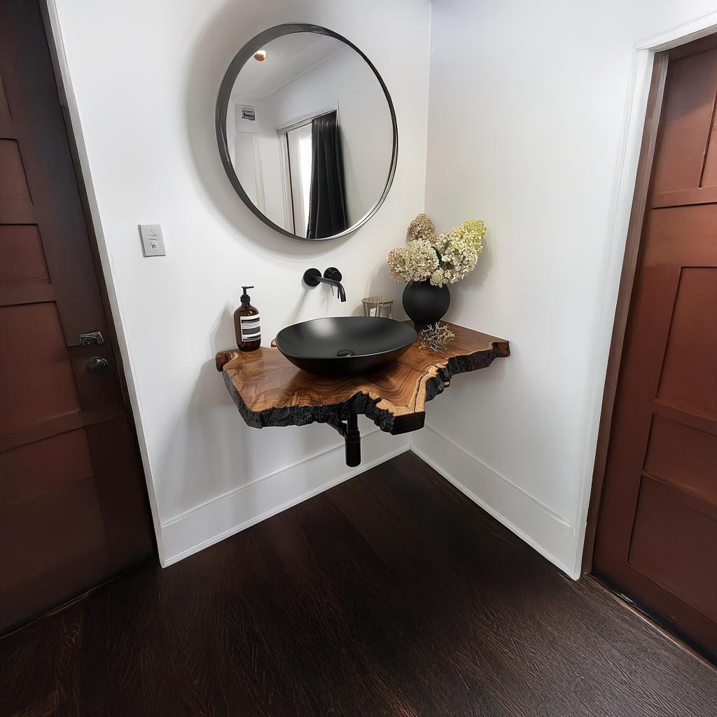 Rustic Floating Vanity, Solid Wood Bathroom Single Sink Countertop, Wall Mounted Washroom Console Shelf